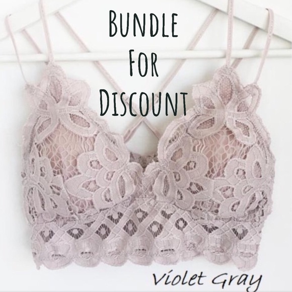 Anemone Other - Boho Floral Anemone Violet Gray Soft Lace Bralette